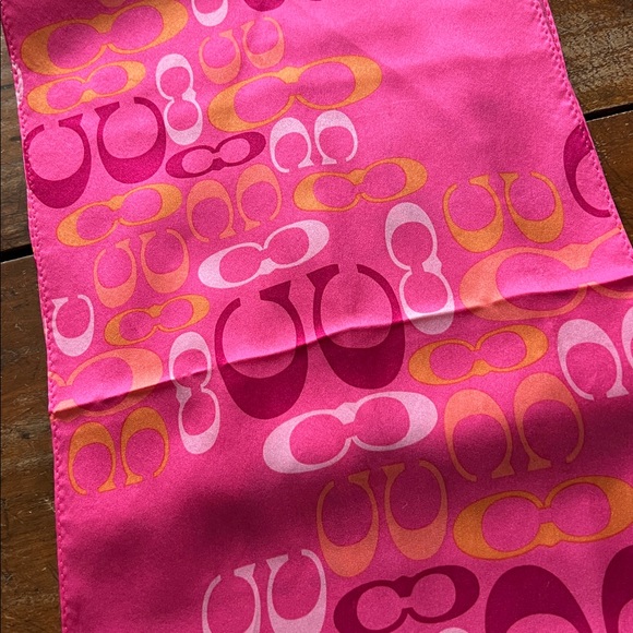 Coach Pink & Gold Signature Silk Scarf - 9.5”wide X 60” long - Picture 3 of 3